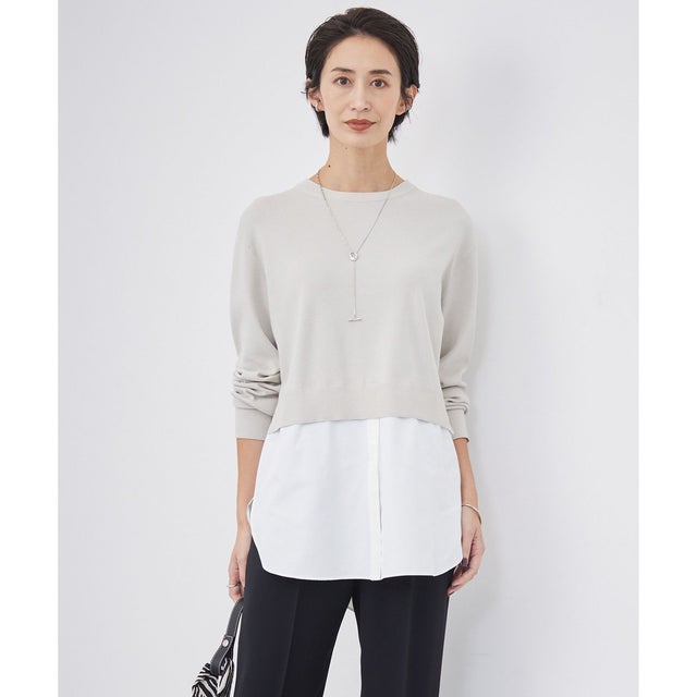 【WEB&一部店舗限定カラーあり】クロスコンビ ニットプルオーバー （トープ系）