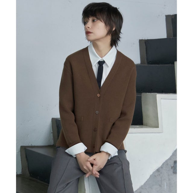 【洗える】ソフトカシミヤミックス Vネックニットカーディガン （コーヒー系）
