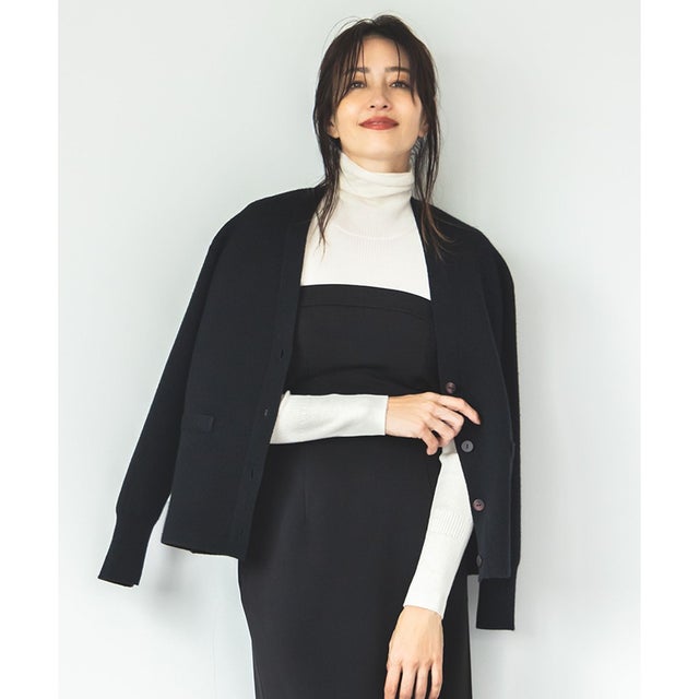【洗える】ソフトカシミヤミックス Vネックニットカーディガン （ブラック系）