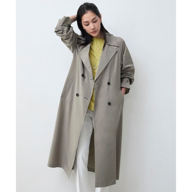 【撥水加工】メモリーストレッチタフタ トレンチコート （カーキ系）