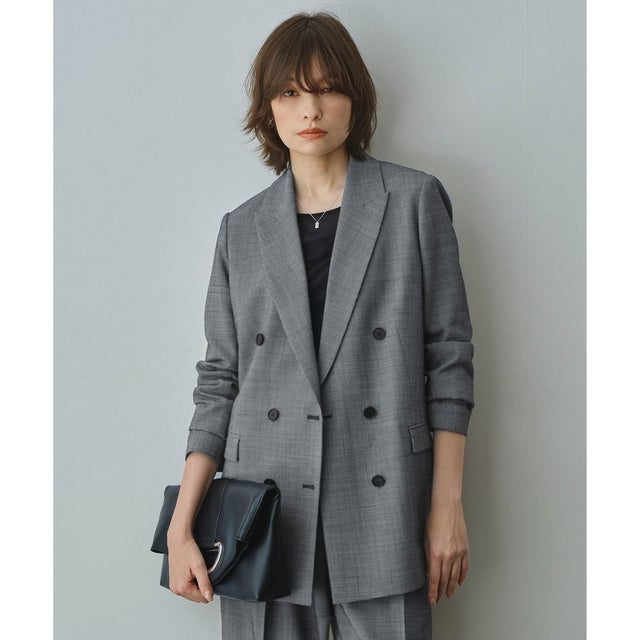 【UVカット・洗える】ウール2WAYストレッチ ダブルブレストジャケット （無地柄系）