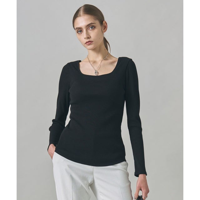【洗える】【OUR WACOAL コラボ】カップイン スクエアネックロングTシャツ （ブラック系）