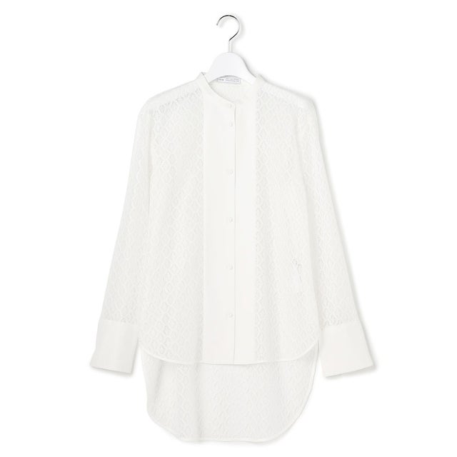 【WEB＆一部店舗限定】SustainableLace バンドカラー ブラウス （オフホワイト系）