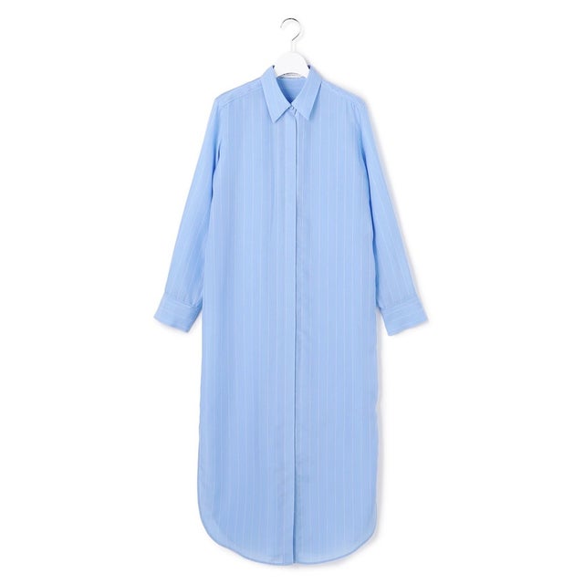 【WEB＆一部店舗限定】PreshrunkCupraStripe シャツワンピース （サックスストライプ）