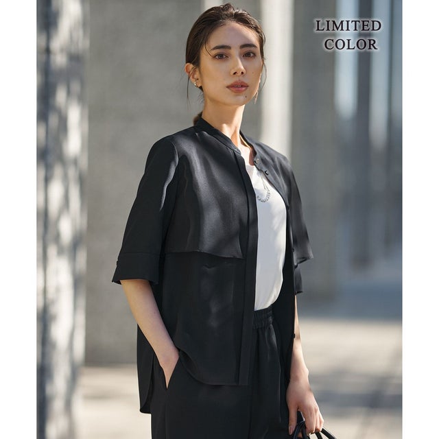 【WEB限定カラーあり】 FluidBackSatin バンドカラーシャツ （ネイビー［WEB限定］）