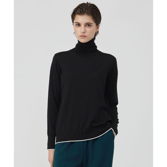 エクストラファインメリノ ハイゲージタートルネックプルオーバー （ブラック）