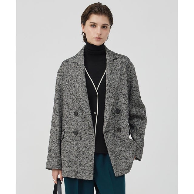 ウールシルクヘリンボン ダブルジャコット （ブラックミックス）