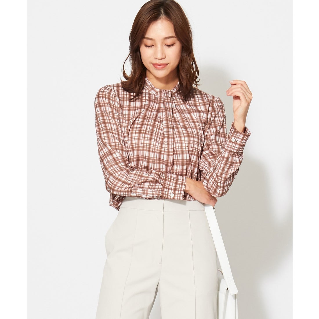ICB L 【VERY3月号掲載】Layard Check PT ボウタイブラウス （ピンク 