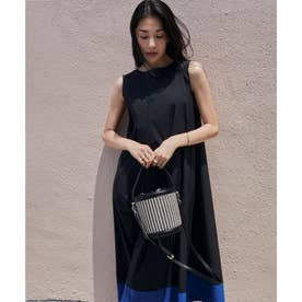 【洗える】RENUソフトタイプライター ノースリーブワンピース （ブラック×ブルー系）