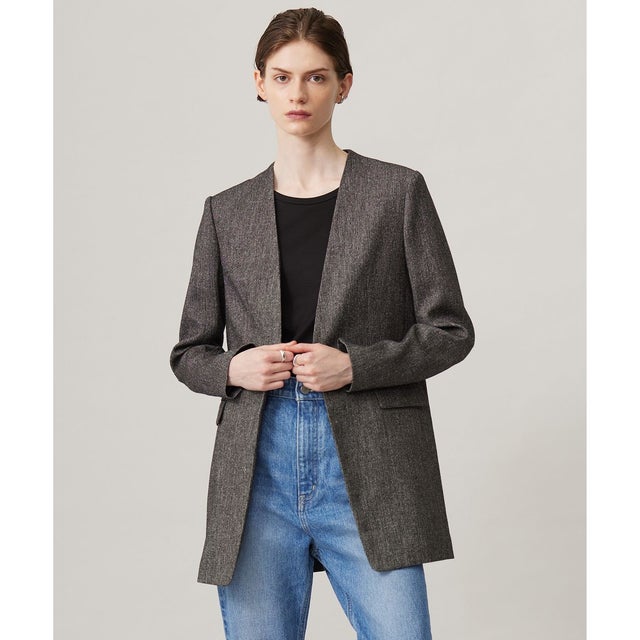 ミックスヤーンツイード ノーカラージャケット （グレー系7）