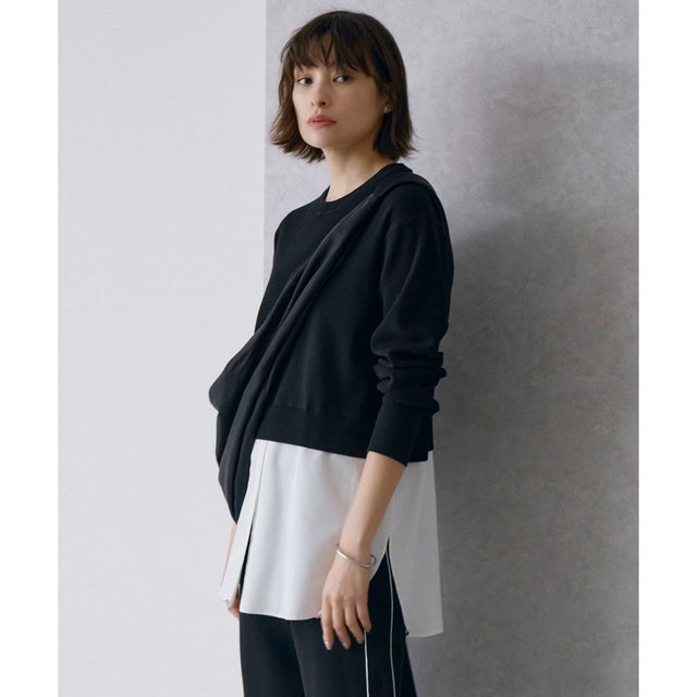 【WEB&一部店舗限定カラーあり】クロスコンビ ニットプルオーバー （ブラック系）