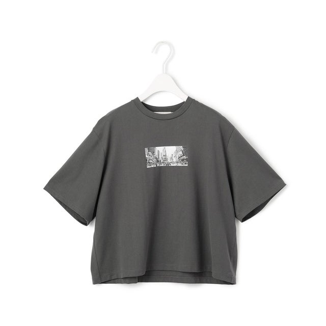 【接触冷感・UVケア・洗える】クロップド ロゴTEE （チャコール系）