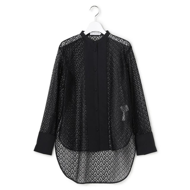 【WEB＆一部店舗限定】SustainableLace バンドカラー ブラウス （ブラック系）