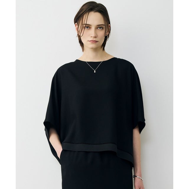 【WEB限定カラーあり】 FluidBackSatin クロップドブラウス （ブラック）