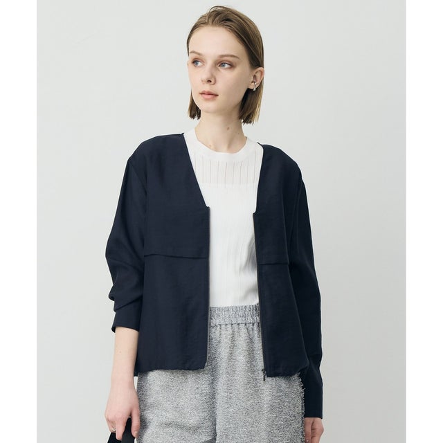 【WEB限定カラーあり】 リヨセルナイロンワッシャー Vネックブルゾン （ネイビー）