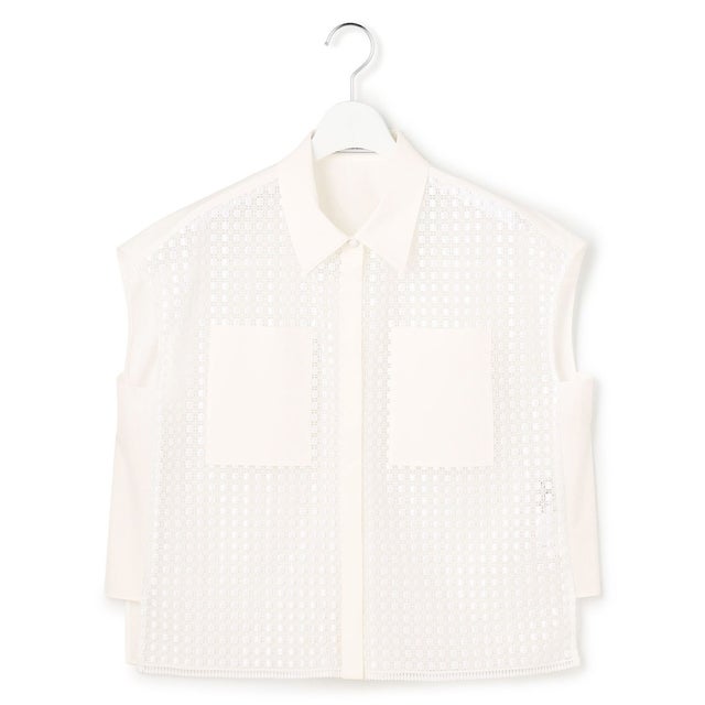 【WEB＆一部店舗限定】 SustainableSquareLace フレンチスリーブシャツ （オフホワイト）