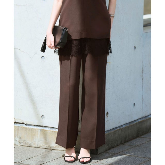 【CLASSY.掲載・新色追加・WEB限定カラーあり】FluidBackSatin ワイドパンツ （ダークブラウン）