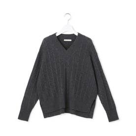 ソフトカシミヤミックス ケーブルVネックニット （チャコール）