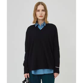 【WEB限定カラーあり】ソフトカシミヤミックス Vネックニット （ブラック）