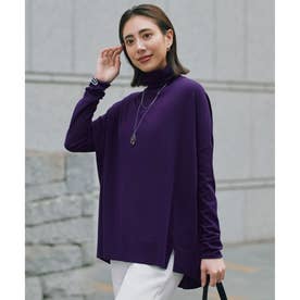 【WEB限定カラーあり】ヴィスコースワイド タートルネックプルオーバー （パープル）
