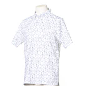 メンズ ゴルフ 半袖シャツ アイクール線画柄ボタンダウンシャツ IG-1H1012B-C （ホワイト）
