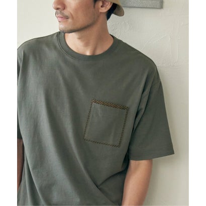 【コスパ最強】ストライプMIXポケットTシャツ （オリーブ）｜詳細画像
