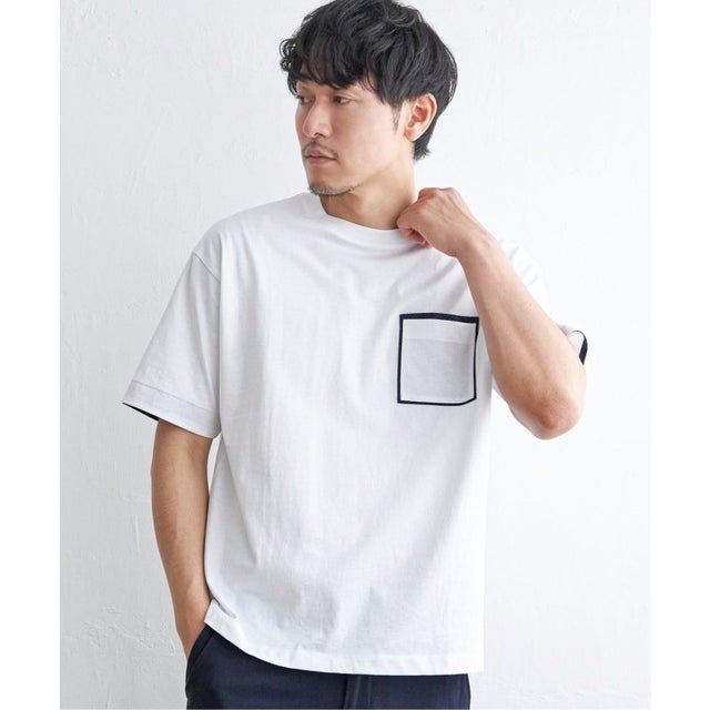 【コスパ最強】ストライプMIXポケットTシャツ （ホワイト）