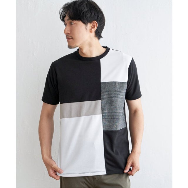 ブロックスグレンチェック切り替えTシャツ （ブラック）