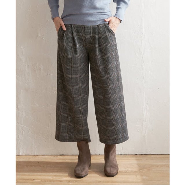 カットジャガードワイドクロップドパンツ （グレイ）