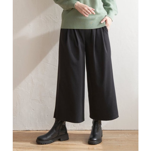 カットジャガードワイドクロップドパンツ （ブラック）