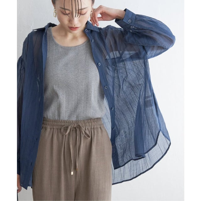 バックシャーリングシアーシャツ （ブルー）