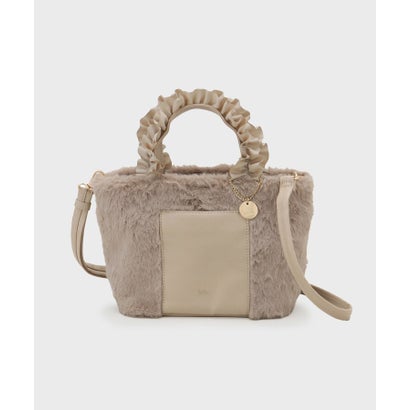 【2WAY】フリルハンドルフェイクファーミドルトート （グレージュ(150)）｜詳細画像