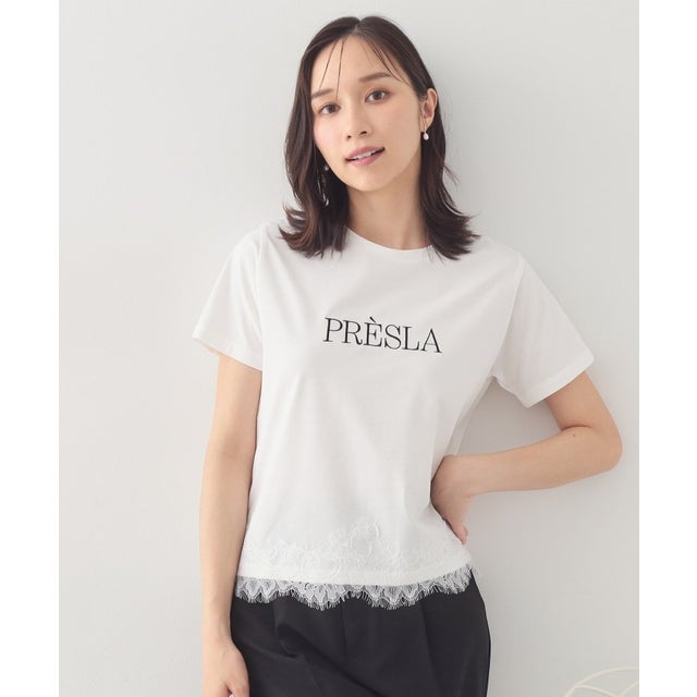 レースヘムロゴTシャツ【洗濯機OK／接触冷感／UVケア】 （オフホワイト(003)）