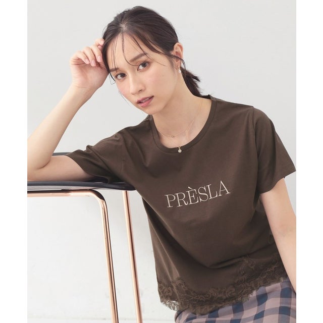 レースヘムロゴTシャツ【洗濯機OK／接触冷感／UVケア】 （ブラウン(044)）