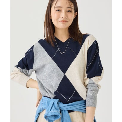 追加生産プレオーダー開始！【ウール混】ビッグアーガイル柄ニット （ブラウン(443)）｜詳細画像