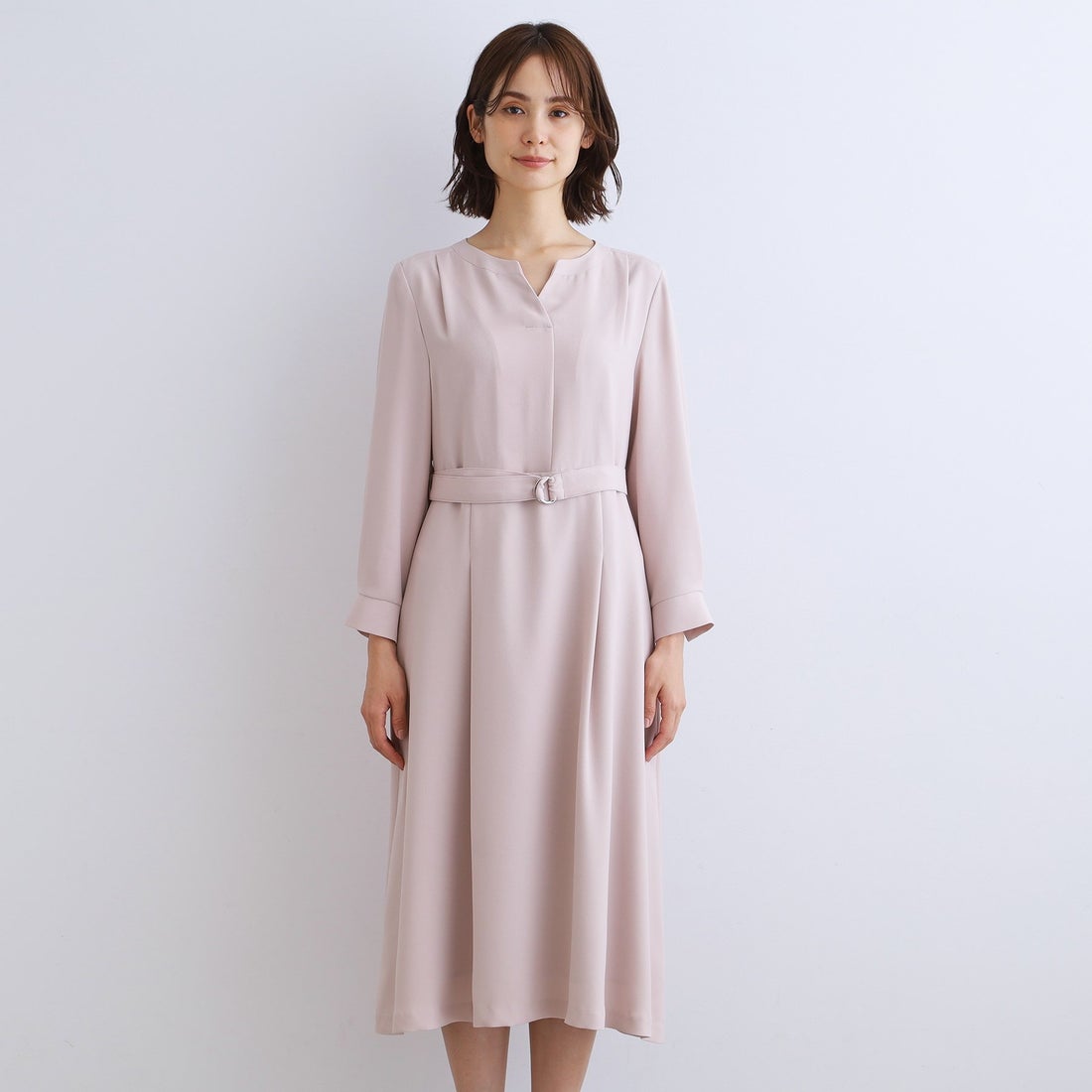 インディヴィ INDIVI 【洗える】キーネックフレアワンピース 