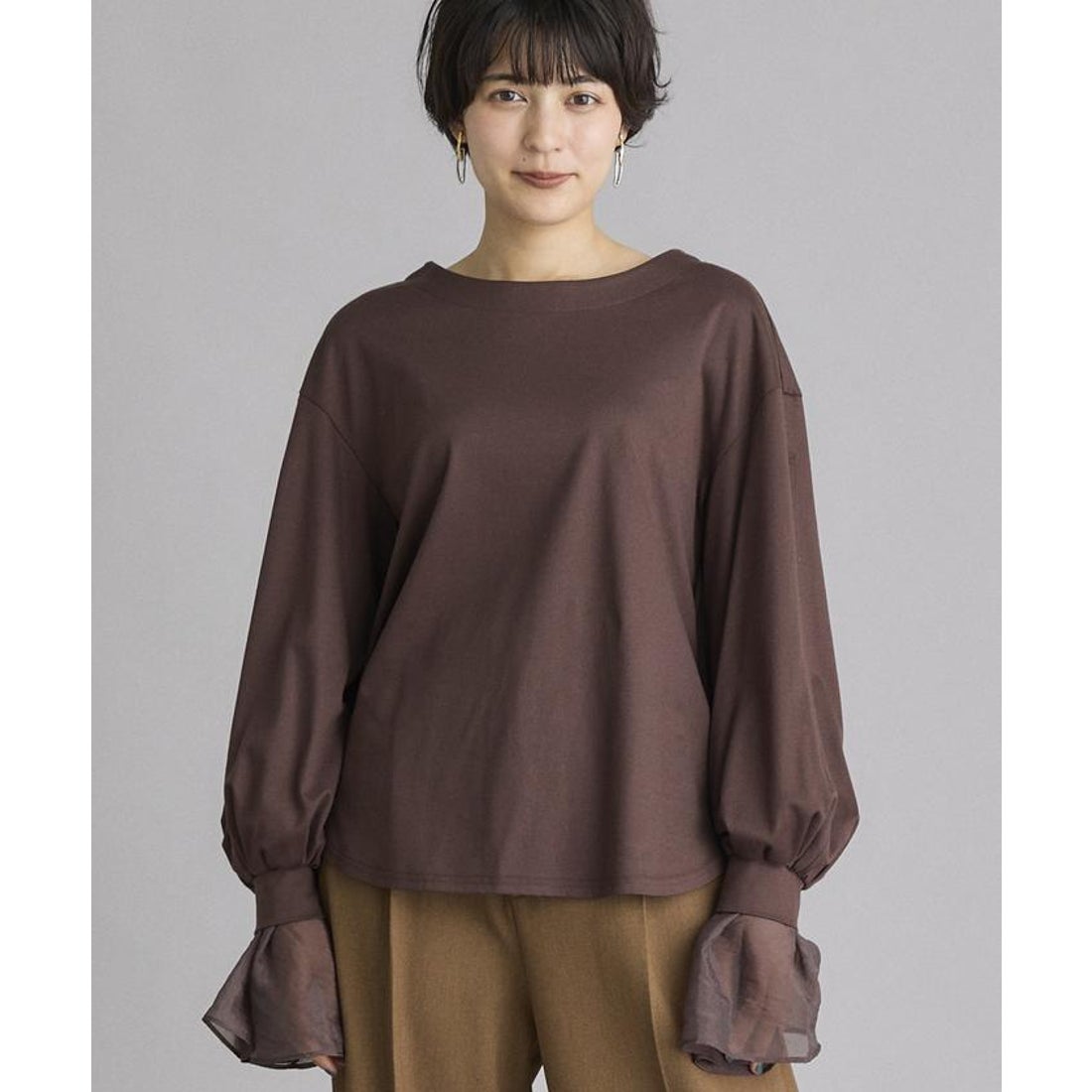 イネド INED INED CLARO シフォン切り替えカットソー ブラウン -靴 ファッション通販 自宅で試着 気軽に返品
