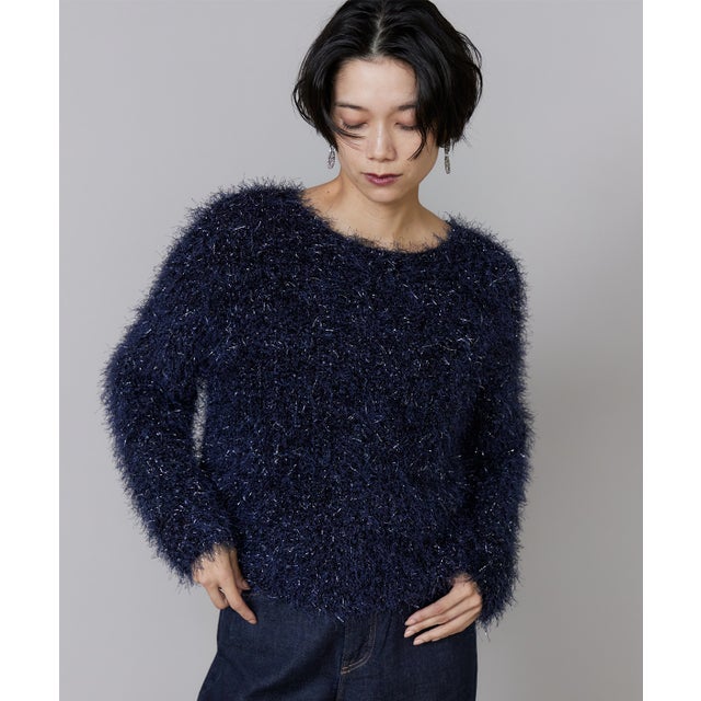 シャギーヤーンプルオーバーニット （ネイビー）