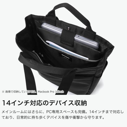 日本正規品 トートバッグ メンズ レディース ブランド 軽量 軽い 撥水 PC収納 手提げ 手持ち 肩掛け 縦型トート 通勤 ロゴ 大きめ おしゃれ Grid 2-Way Tote Bag 15L （ブラック）｜詳細画像