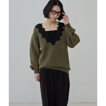 ギャレスト GALLEST レースドッキング深Vネックニット【洗える】 （サックスブルー(990)）｜詳細画像