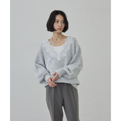 ギャレスト GALLEST レースドッキング深Vネックニット【洗える】 （サックスブルー(990)）｜詳細画像