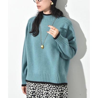 7G天竺＊袖山リブ配色ハイネックプルオーバー （グリーン）｜詳細画像