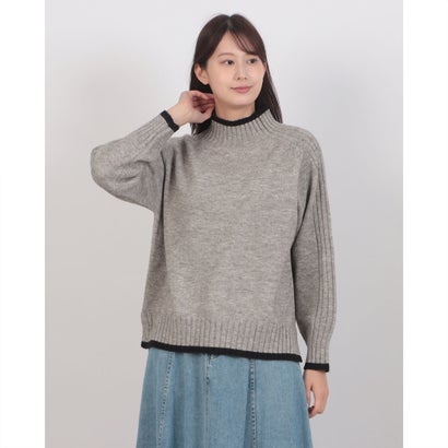 7G天竺＊袖山リブ配色ハイネックプルオーバー （グレー）｜詳細画像
