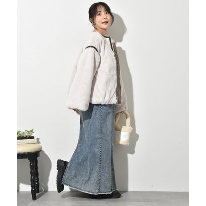 ダイヤキルト＊ファーリバーシブルブルゾン （グレージュ）｜詳細画像