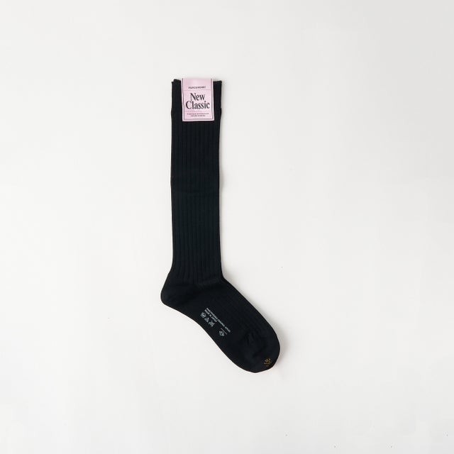 Wool wide ribbed high socks （ブラック）