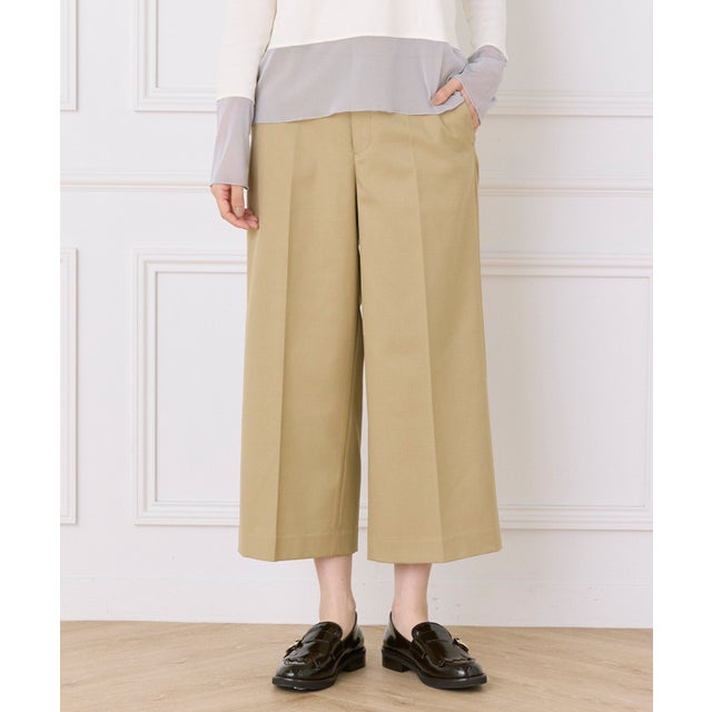 ワイドクロップトパンツ《TRサキソニー裏起毛》｜洗練シルエットと快適さを両立した万能パンツ （ベージュ2）
