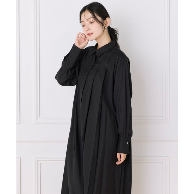 タックロングワンピース｜洗練タックで叶う大人綺麗めロングワンピ （ブラック）