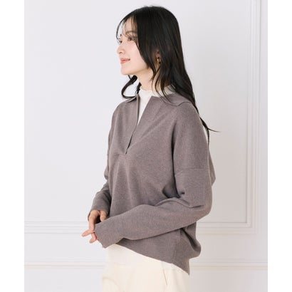 スキッパーポロニット｜ デコルテ美しく魅せる大人の上品ニット （グレー1）｜詳細画像