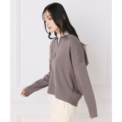 スキッパーポロニット｜ デコルテ美しく魅せる大人の上品ニット （グレー1）｜詳細画像