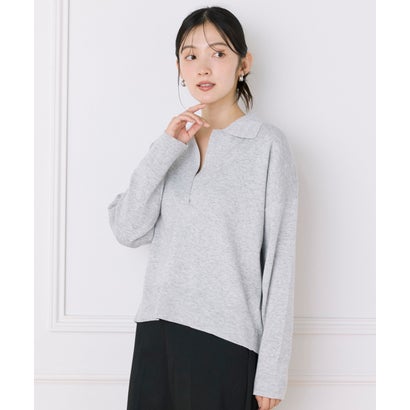 イッツインターナショナル I.T.'S. international スキッパーポロニット｜ デコルテ美しく魅せる大人の上品ニット （グレー1）｜詳細画像